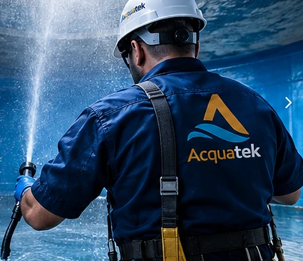 Equipe Acquatek executando serviço técnico